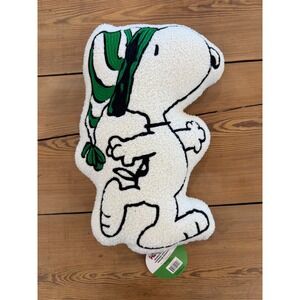 Peanuts Snoopy Decorative Pillow Green Scarf‎ Plush Boucle New Home Decor